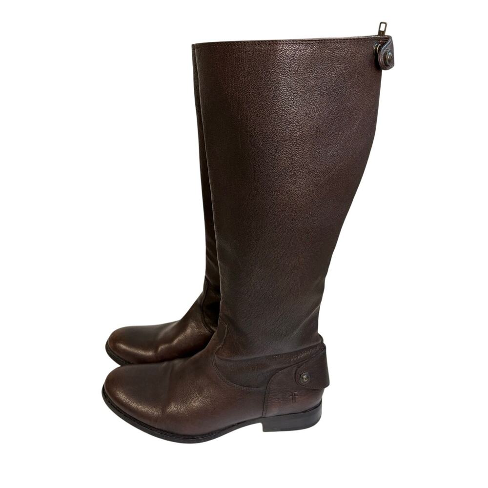 Frye Melissa Button Riding Boots Knee High Zip Womens 10M Brown Leather